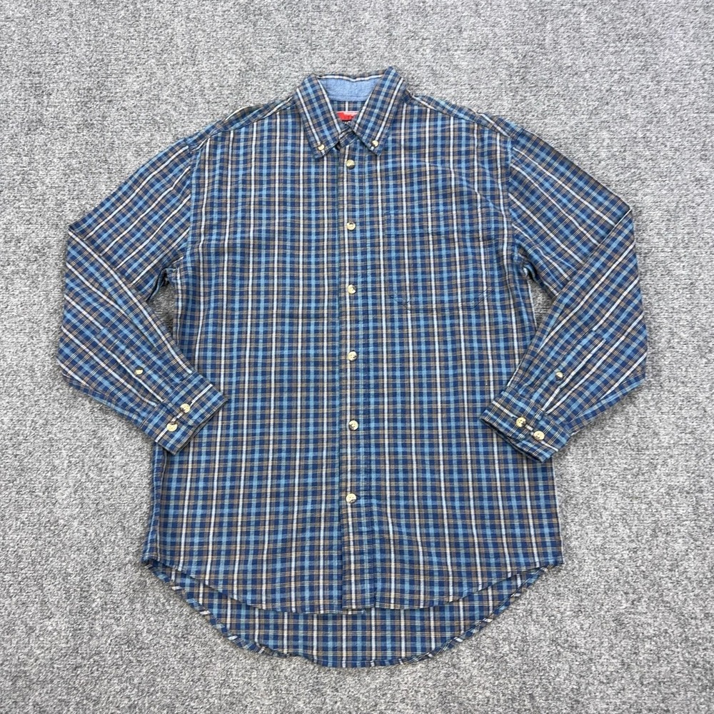 Wrangler‎ Shirt Mens S Blue Plaid 100% Cotton Long Sleeve Button Down Casual